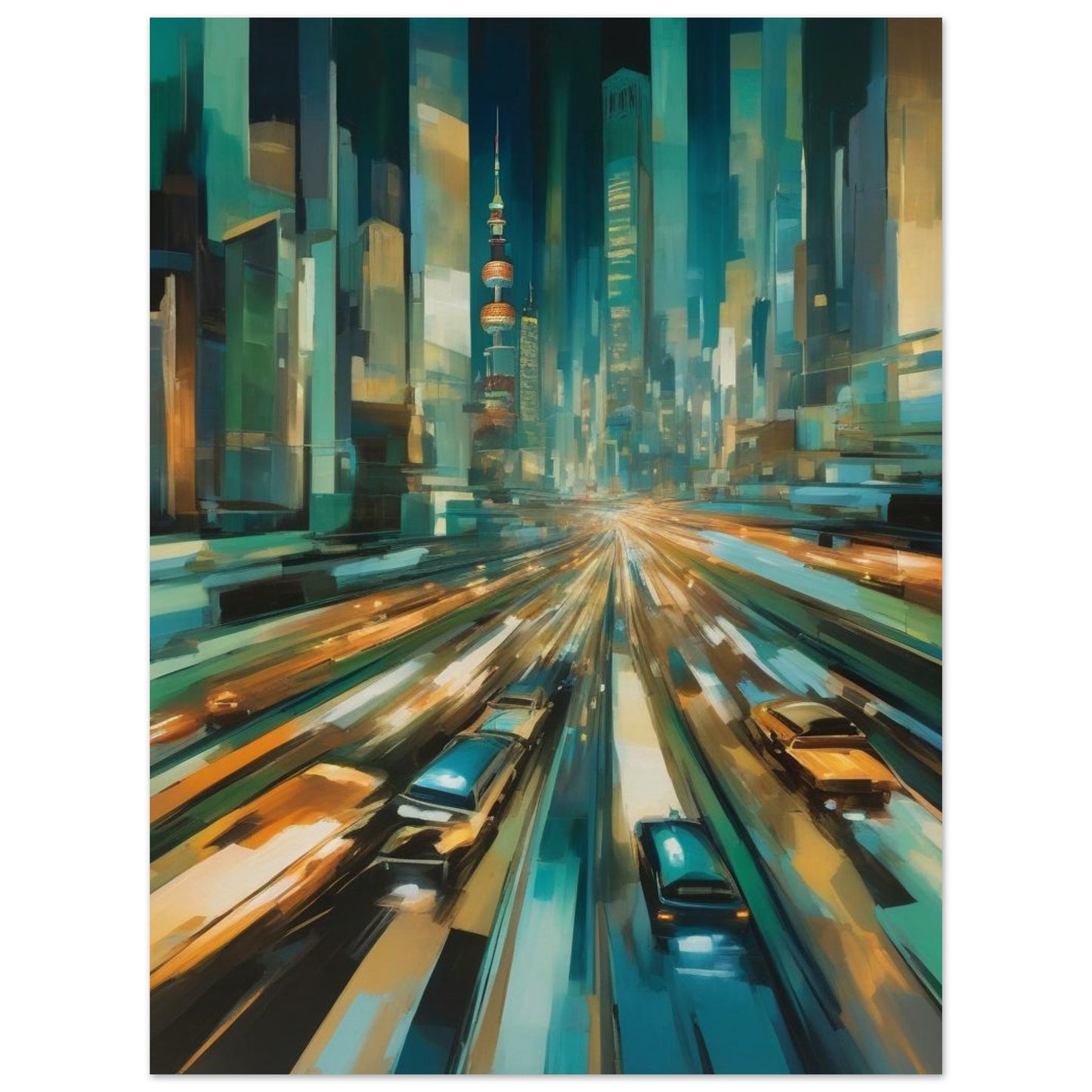 Experience the harmonious dance of speed and motion in Speedscape Symphony. This piece captures the exhilarating rush of urban life, where vibrant colors swirl to create a visual melody that resonates with your spirit. Let this artwork ignite your passion for the art of movement.