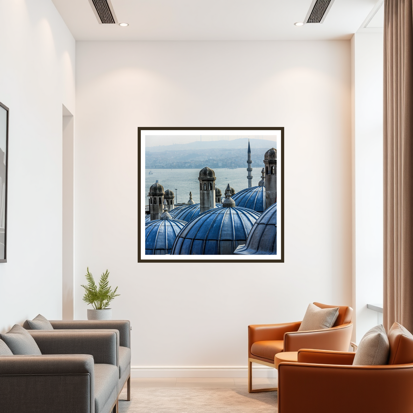 Domes – Fine Art Photography of Serene Blue Architecture Overlooking the Sea