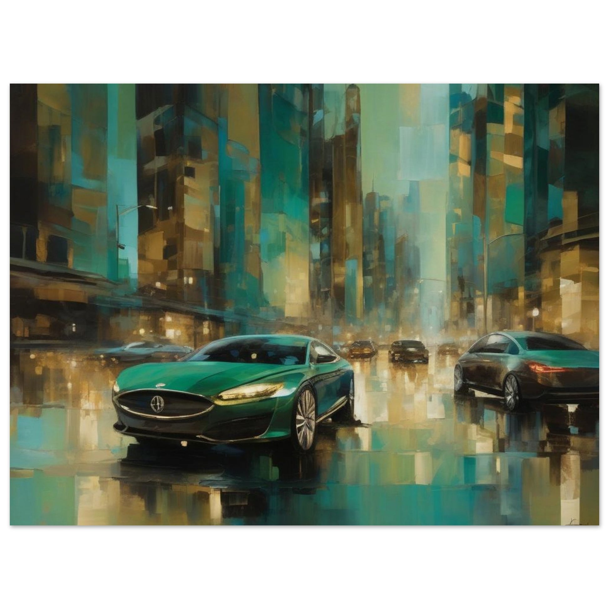 A striking piece celebrates the pulse of travel and adventure, capturing the essence of cars weaving through the cityscape. Adorn your walls with this artwork, and let it inspire your own adventures on the open road.