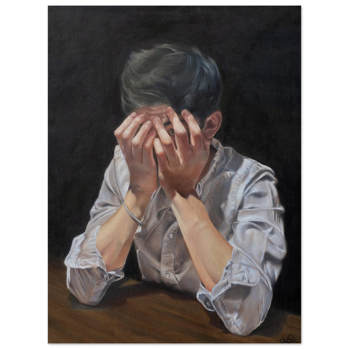 A Fine Art Portrait that captures a fleeting moment of vulnerability, a man caught between hiding and being seen. A powerful narrative that speaks volumes about the emotions.