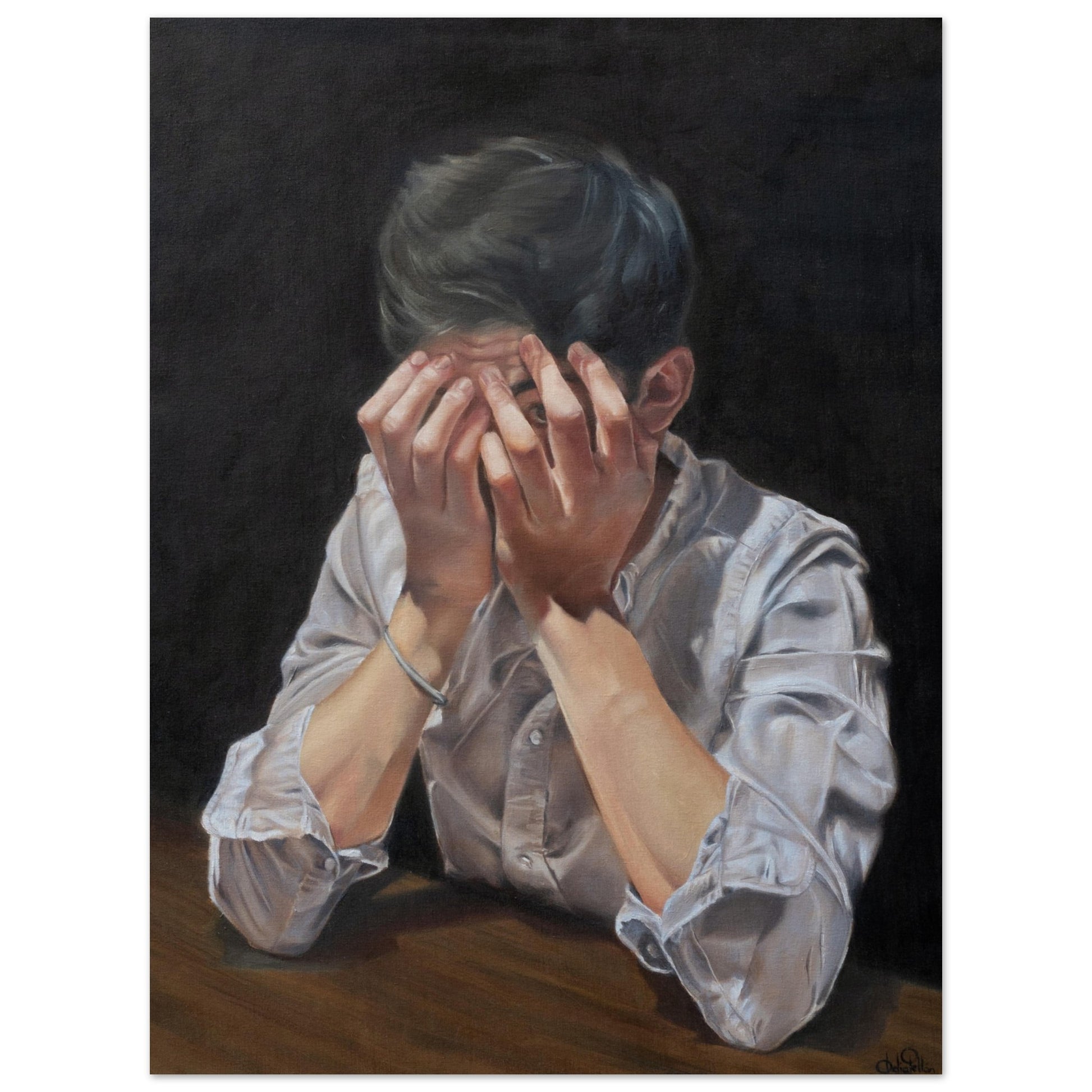 A Fine Art Portrait that captures a fleeting moment of vulnerability, a man caught between hiding and being seen. A powerful narrative that speaks volumes about the emotions.