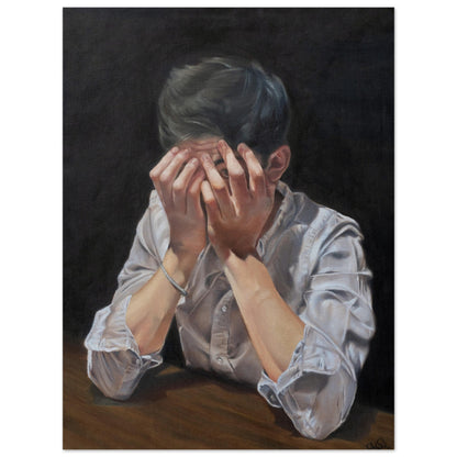 A Fine Art Portrait that captures a fleeting moment of vulnerability, a man caught between hiding and being seen. A powerful narrative that speaks volumes about the emotions.