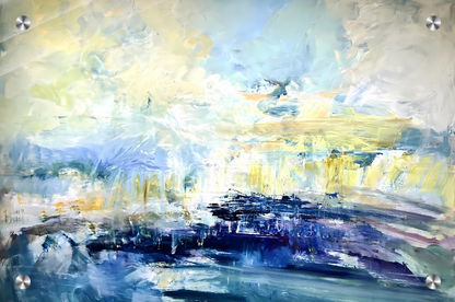 Abstract painting with blue and yellow hues