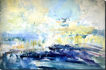 Abstract painting with blue and yellow hues