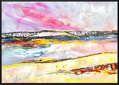 Abstract painting with colorful brush strokes on a black background