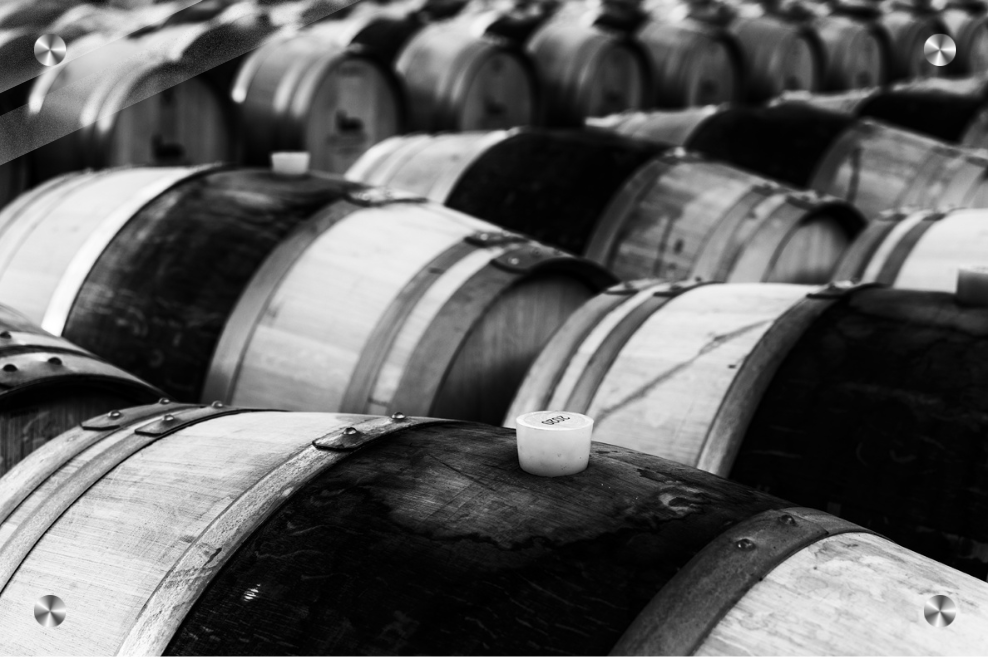 Row of wooden barrels in black and white printed in high quality acrylic material to give a modern and stylish look to decoration.