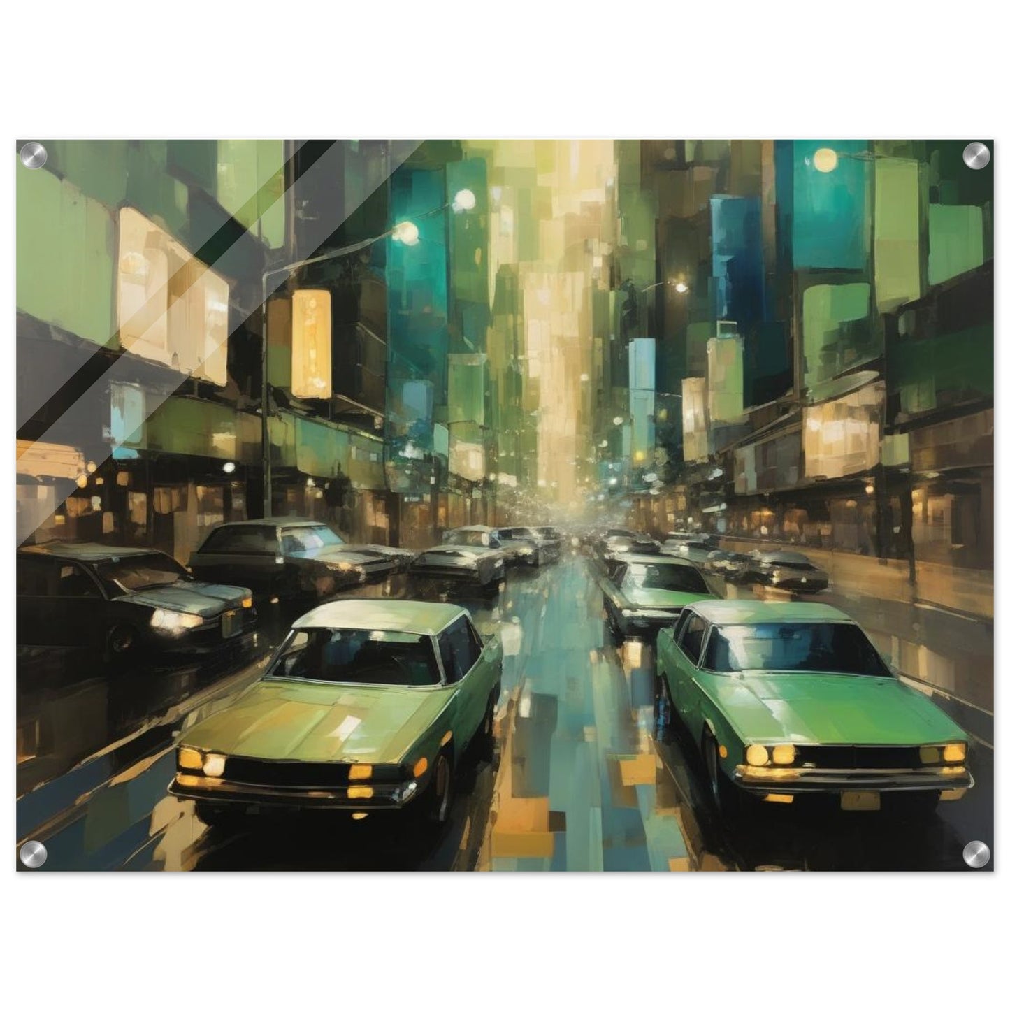 Feel the heartbeat of the metropolis with City Pulse. This dynamic composition mirrors the vibrant energy of city streets, alive with the motion of vehicles and the rhythm of life. Bring the essence of urban vibrancy into your space with high quality acrylic.