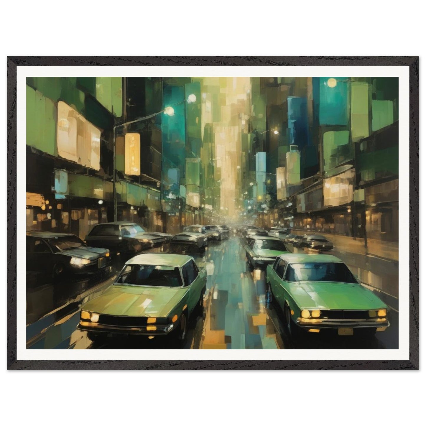 Feel the heartbeat of the metropolis with City Pulse. This dynamic composition mirrors the vibrant energy of city streets, alive with the motion of vehicles and the rhythm of life. Bring the essence of urban vibrancy into your space with high quality paper and frame.