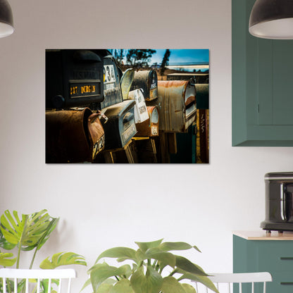 A Still Life photography of mailboxes capturing a visual journey through time. A modern touch of sophistication for spaces. Printed on high quality acrylic material.