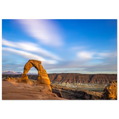 A captivating photography that highlights the stunning topography of the Grand Canyon showcasing a beautifully imperfect natural arch, gracefully formed at the edge of the canyon. Poster.