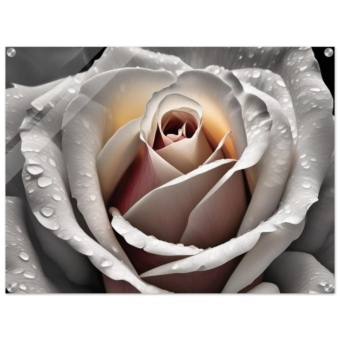 A fine art illustrationof a white rose giving a warmth and calming touch to any space. Customized size and premium acrylic material.